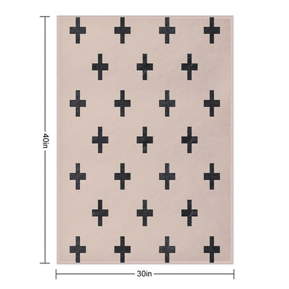 Beige And Black Textured Swiss Cross Pattern Throw Blanket