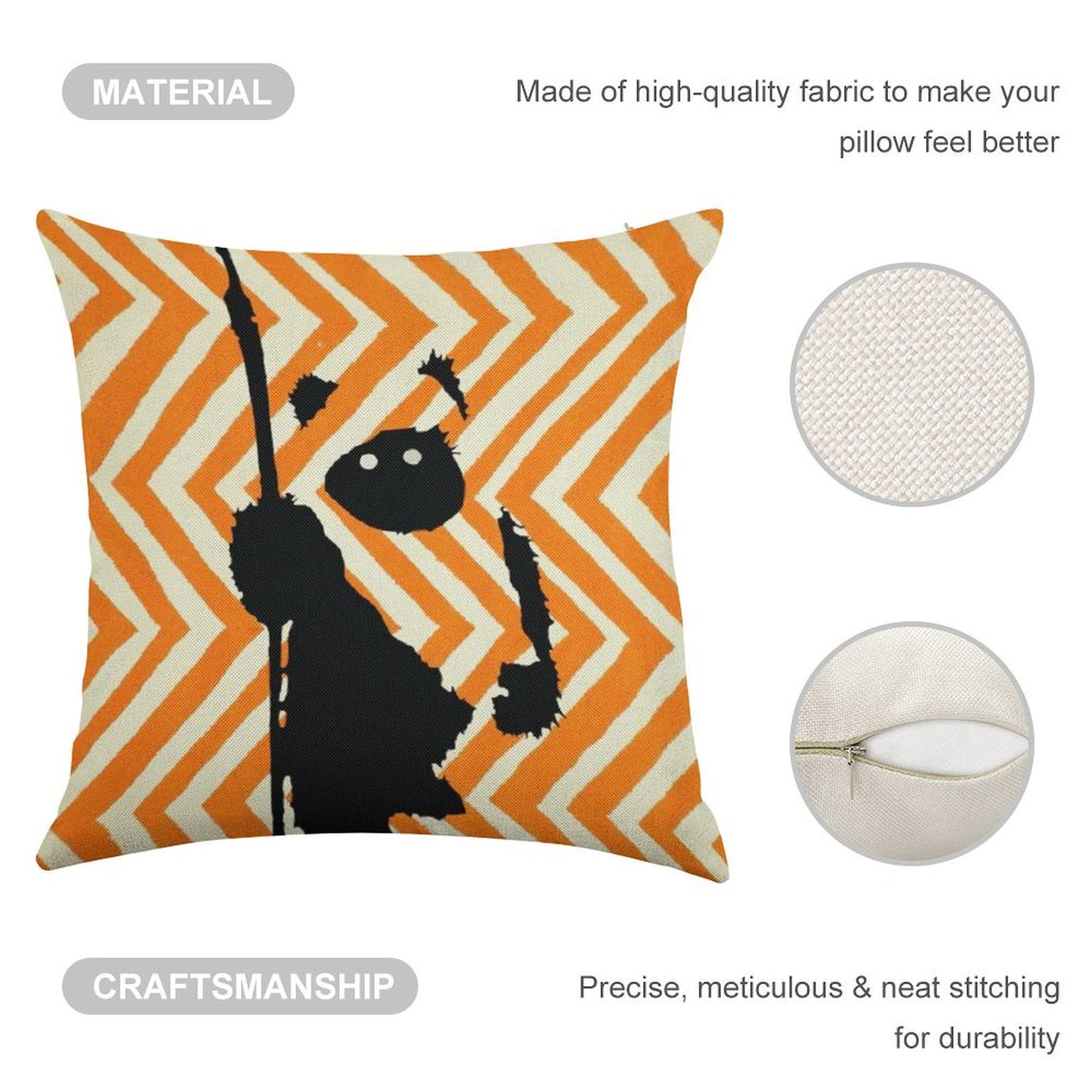 Ewok Chevron Orange Linen Throw Pillow Cover