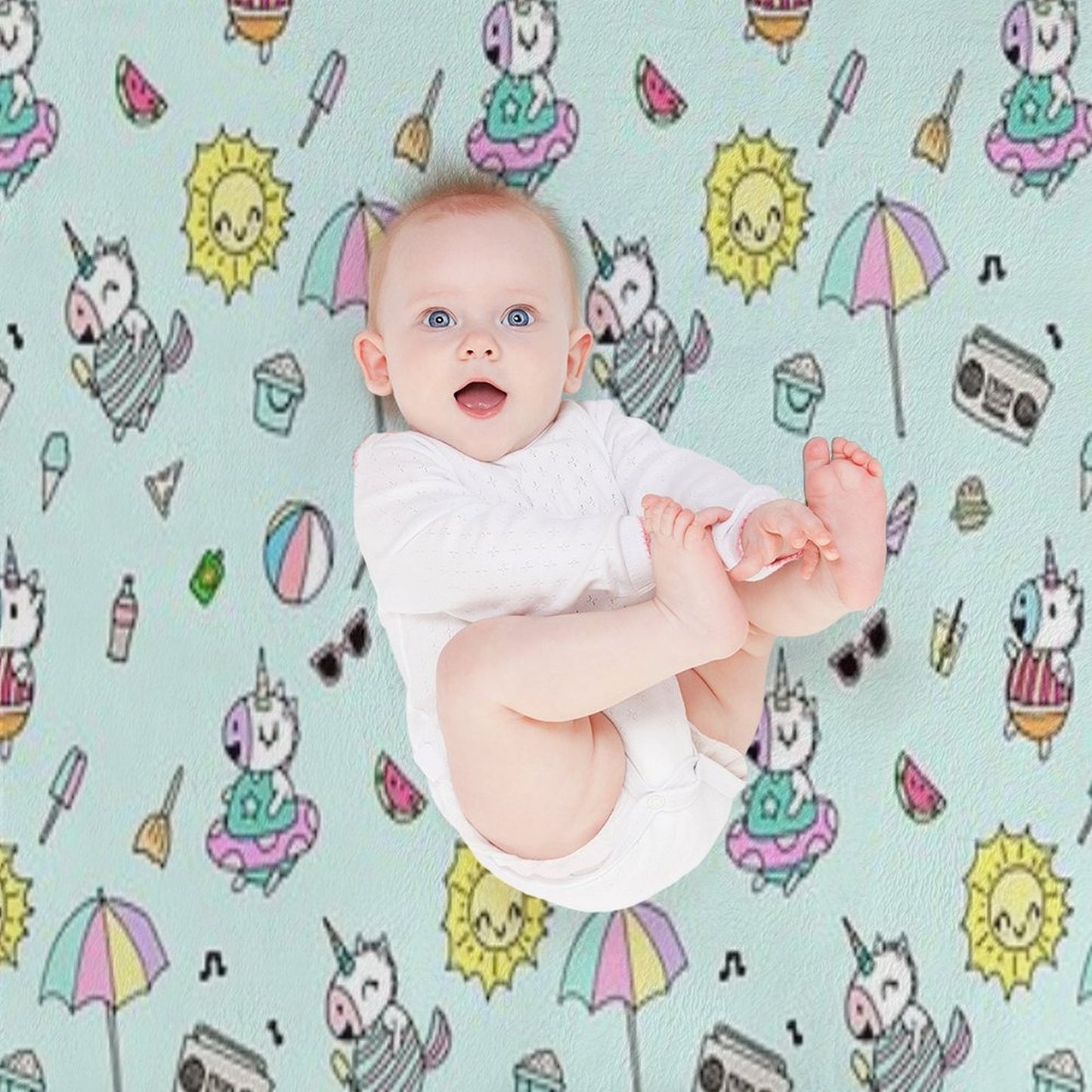 Summer Unicorn Pool Party Throw Blanket