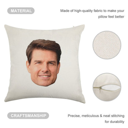 Tom Cruise Face Cutout Linen Throw Pillow Cover