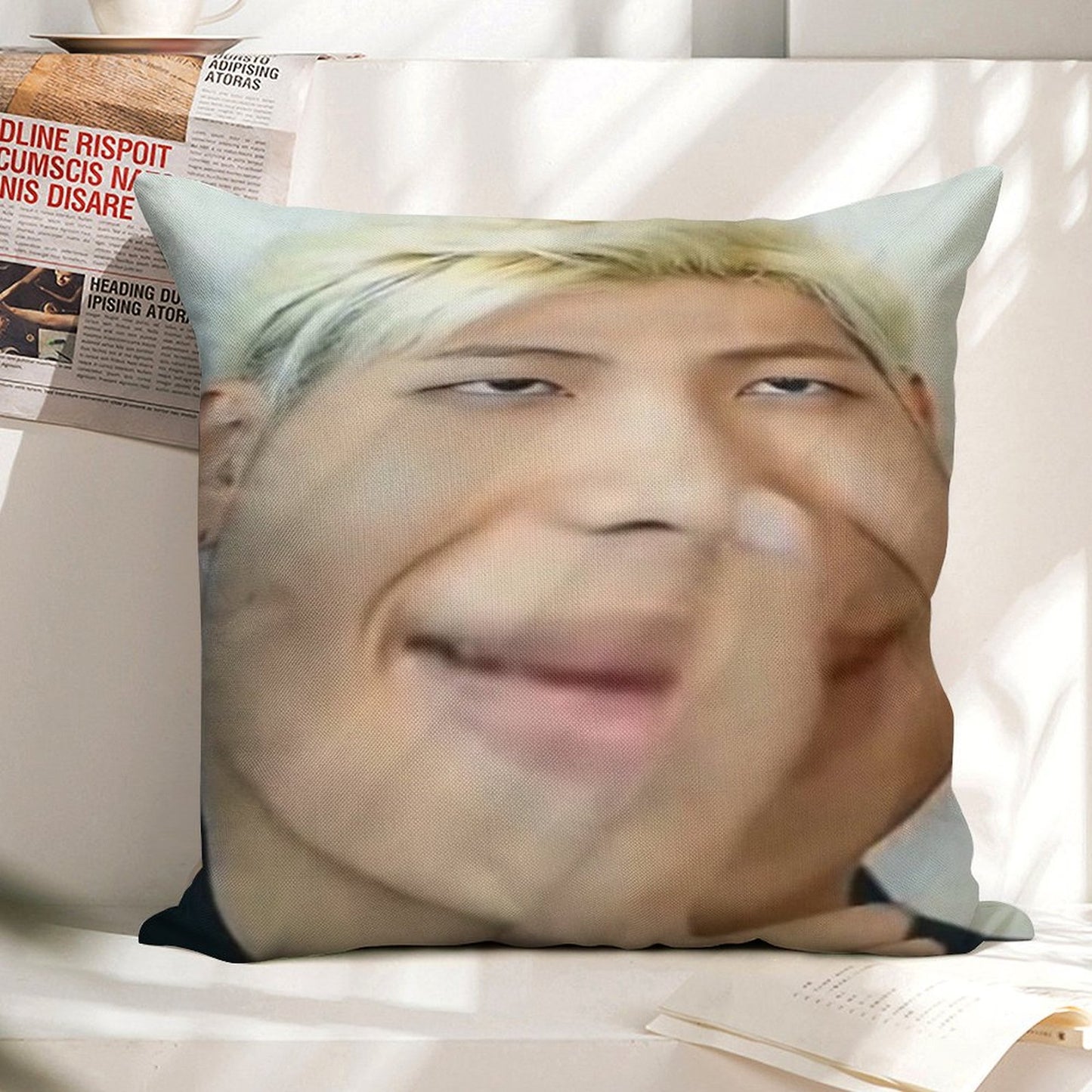 Namjoon Meme Linen Throw Pillow Cover