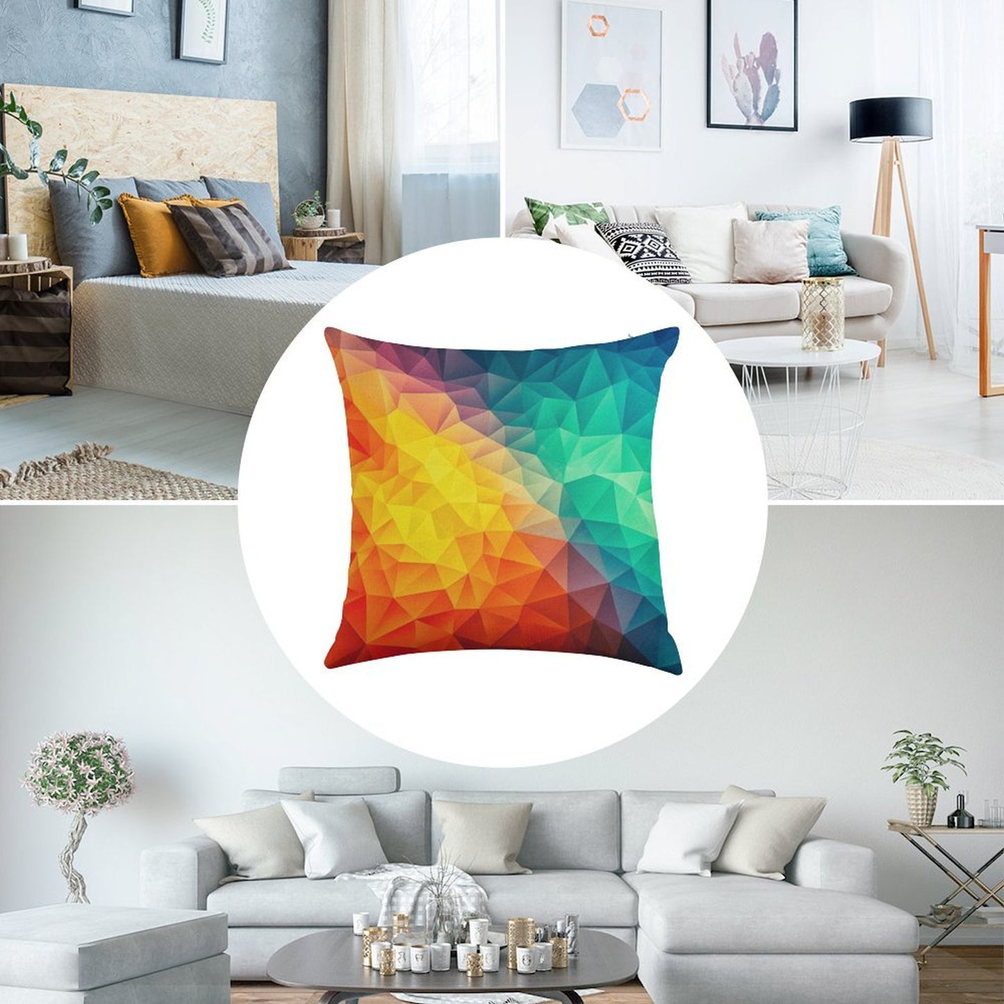 Abstract Multi Color Cubizm Painting Linen Throw Pillow Cover