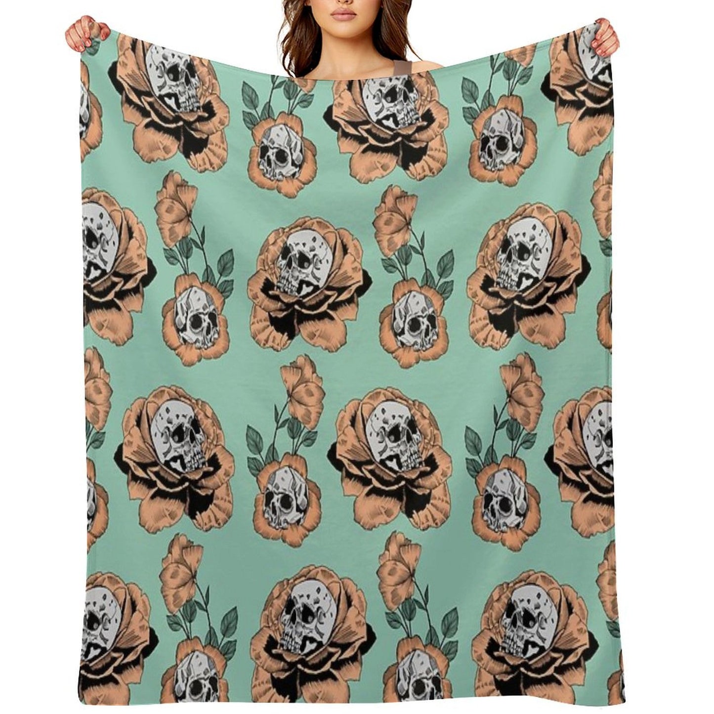 Flower Skull Pattern Throw Blanket