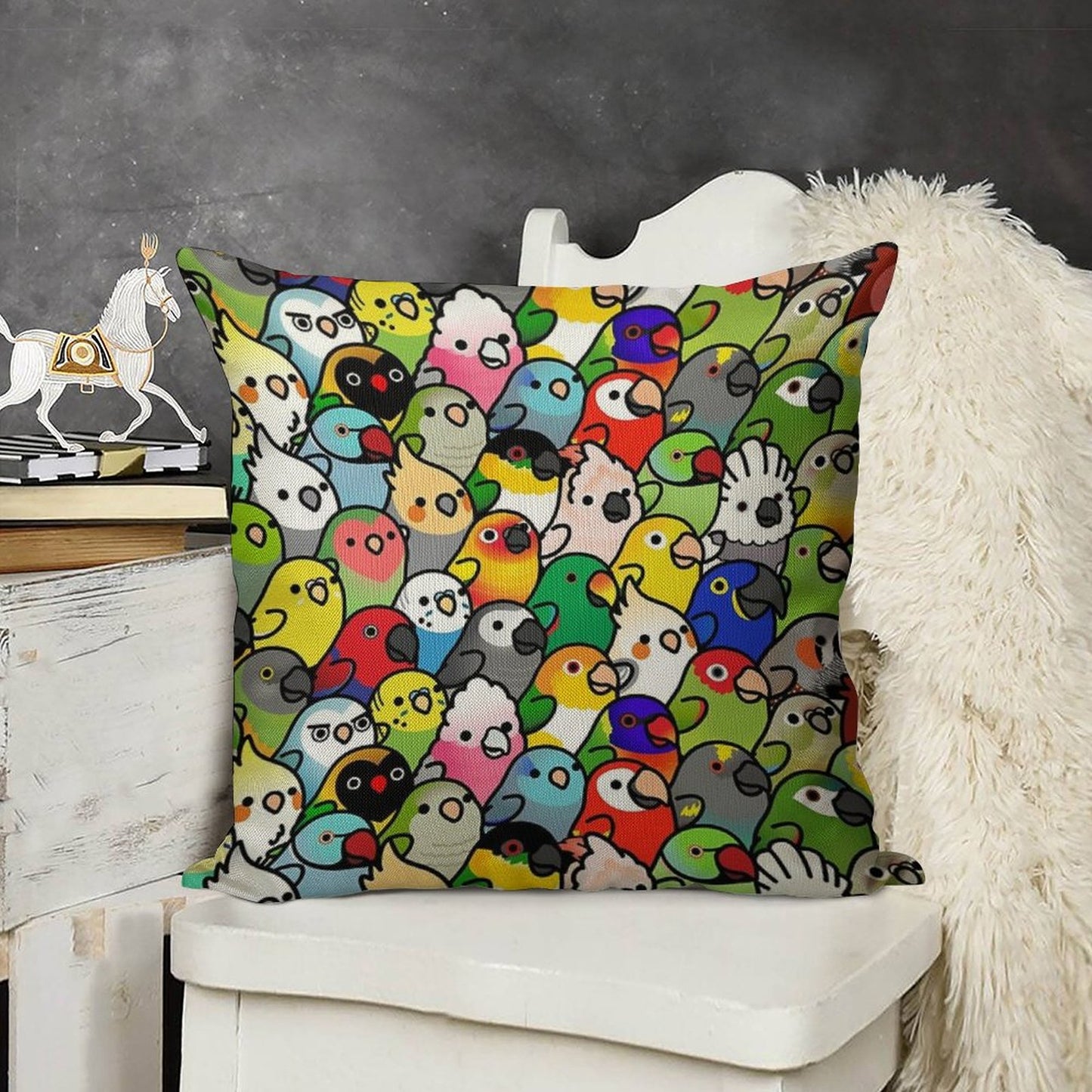 Everybirdy Pattern 2023 Linen Throw Pillow Cover
