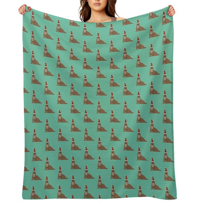 Christmas Walruses on Blue Throw Blanket