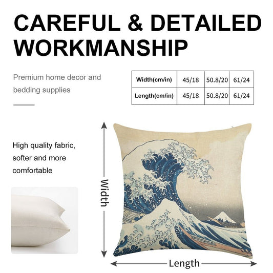 The Great Wave Off Kanagawa Linen Throw Pillow Cover