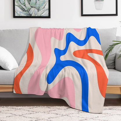 Retro Liquid Swirl Abstract Pattern Square Pink, Orange, And Royal Blue Throw Blanket