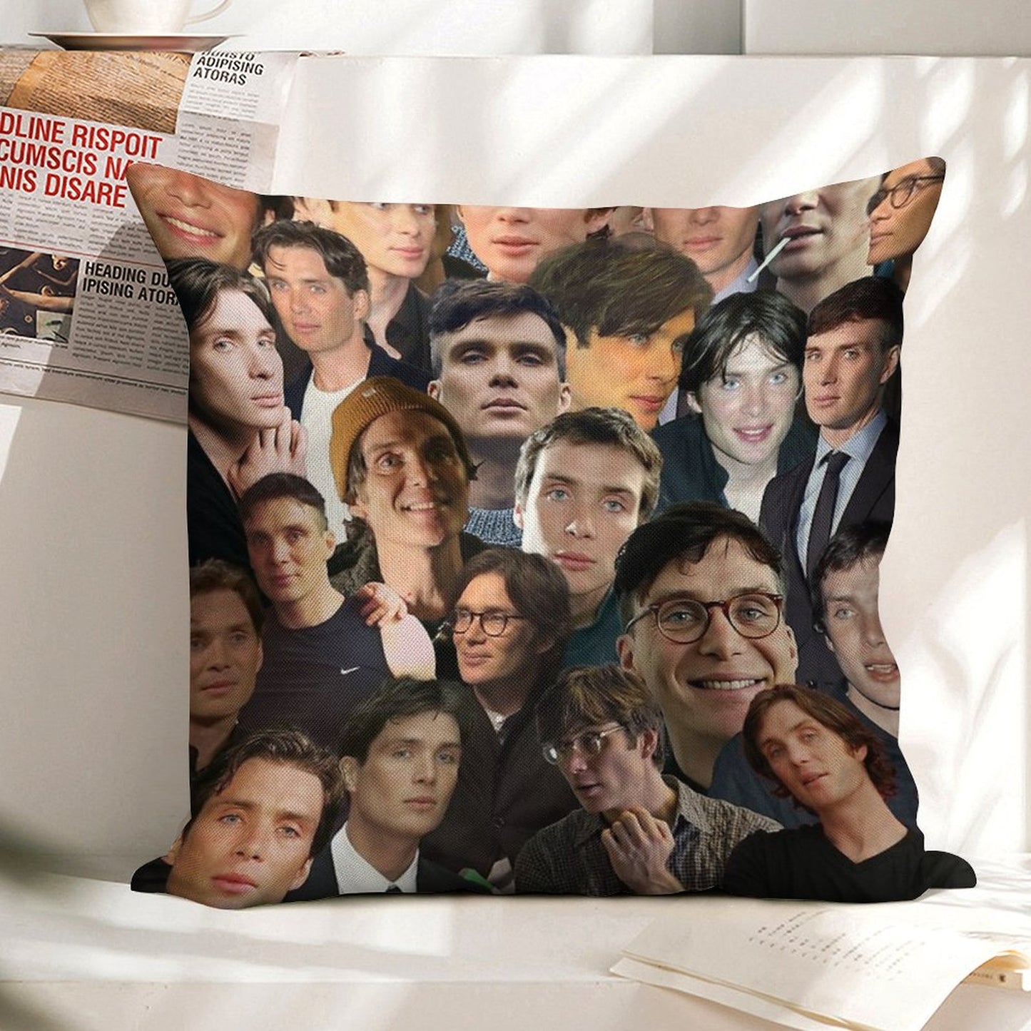 Cillian Murphy Photo Collage Linen Throw Pillow Cover