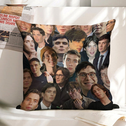 Cillian Murphy Photo Collage Linen Throw Pillow Cover