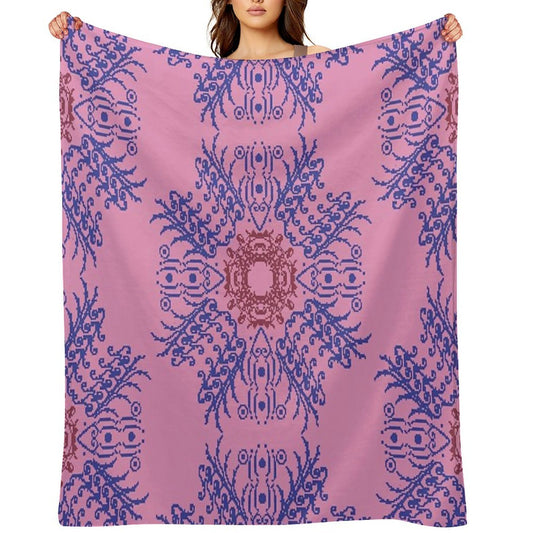 Pink And Blue Floral Wreath Throw Blanket