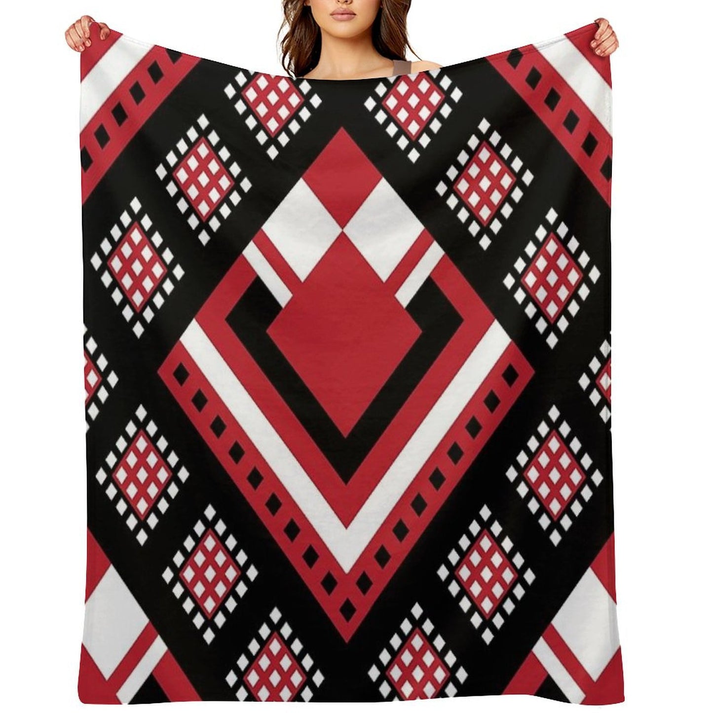 Modified Traditional Retso Pattern- Zimbabwe (Red, White And Black) Throw Blanket
