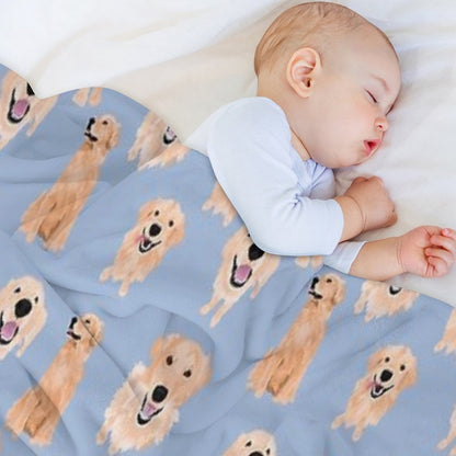 Golden Retrievers on Blue Throw Blanket