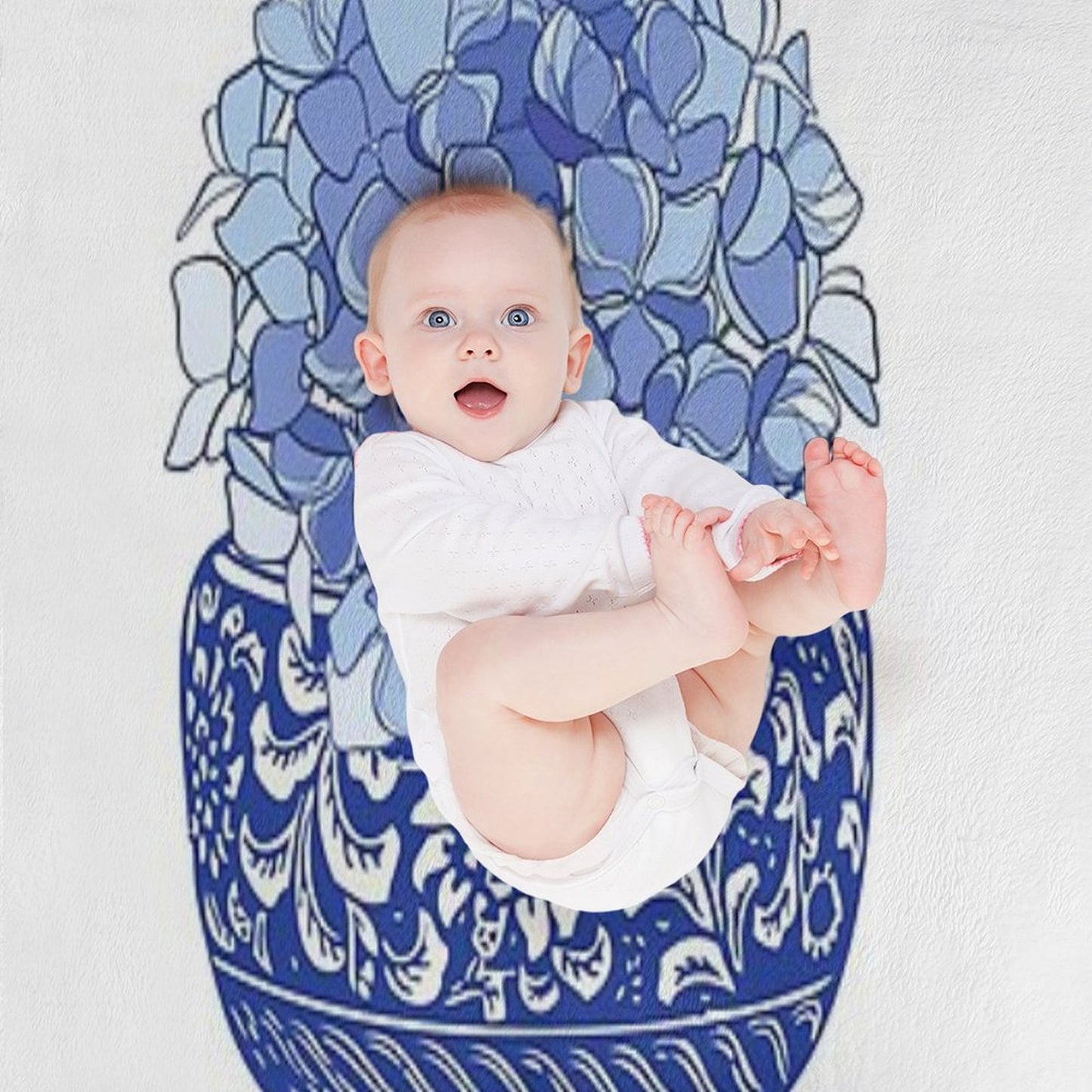 Blue And White Vase with Blue Hydrangeas Throw Blanket