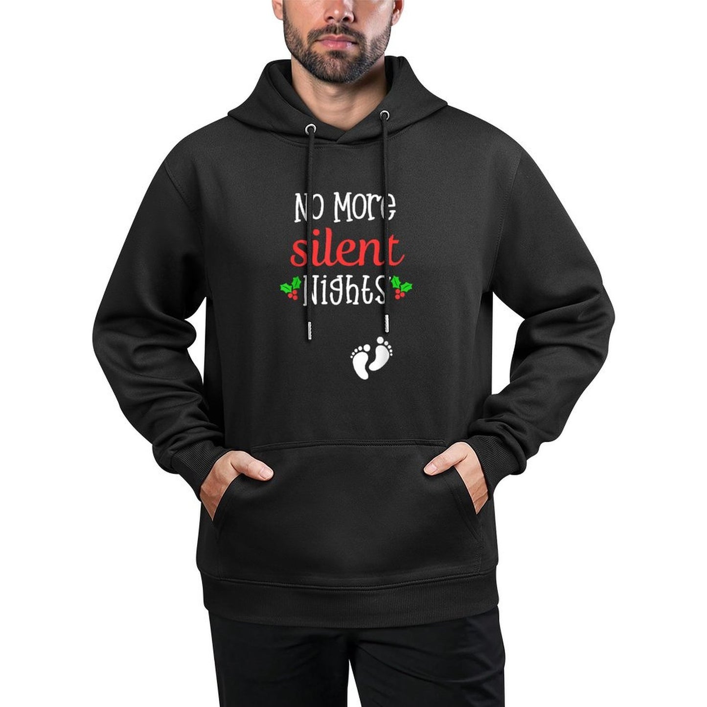No More Silent Nights Christmas Pregnancy Announcement Gift Versatile Streetwear Hoodie
