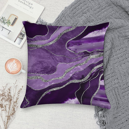 Purple Marble Agate Silver Glam #1 (Photo of Glitter Only - Not Reflective) Soft Shrink-Resistant Throw Pillow