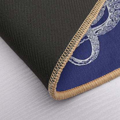 Octopus  Vintage Octopus  Tentacles  Sea Creatures  Nautical  Ocean  Sea  Beach  Navy Blue And White Bath Mat