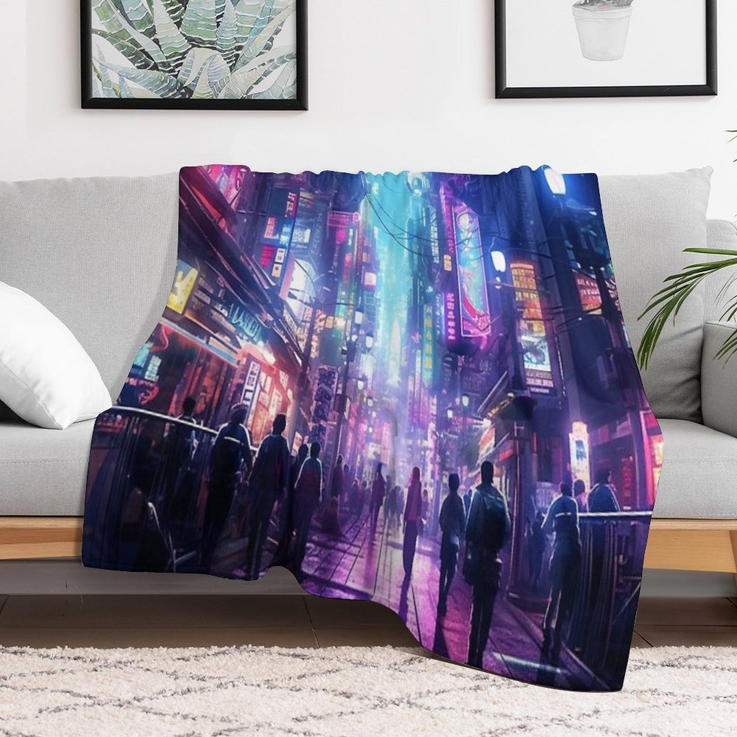Cyberpunk Tokyo Dreamscape Throw Blanket