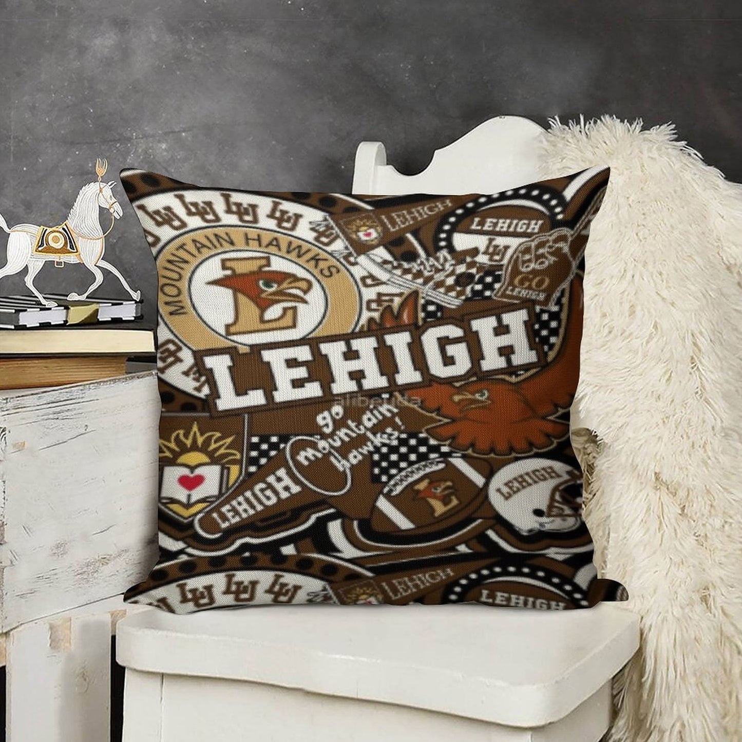 Lehigh University Collage Linen Throw Pillow Cover