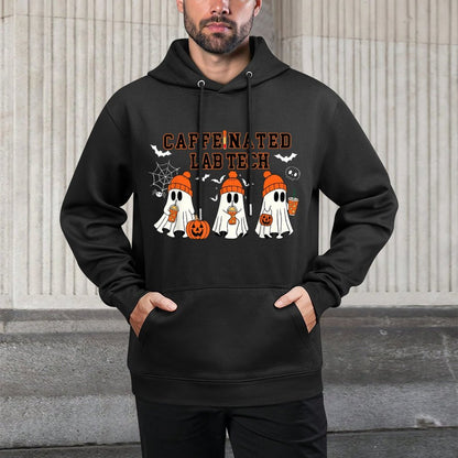 Caffeinated Lab Tech Ghost Coffee Halloween Fall Laboratory Relaxed Fit Hoodie