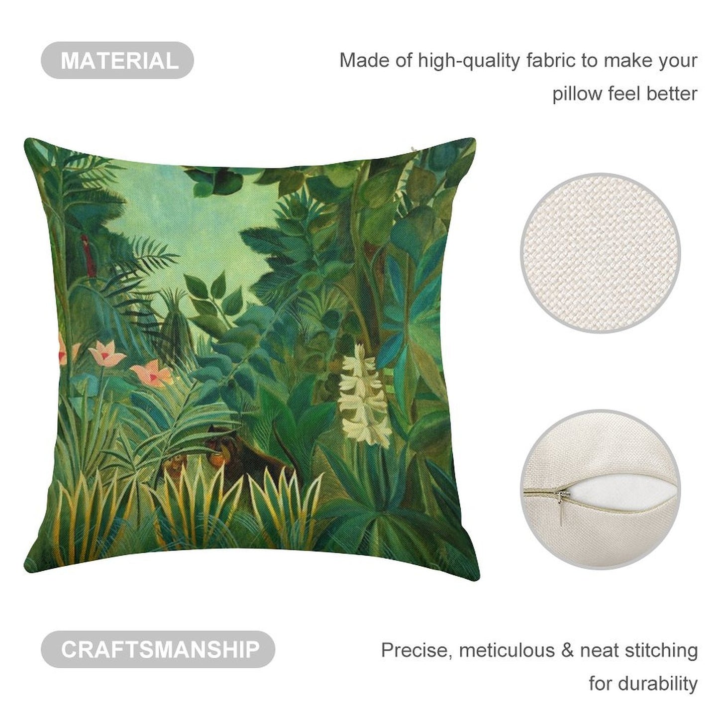 Henri Rousseau The Equatorial Jungle, 1909 Linen Throw Pillow Cover