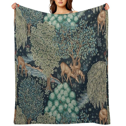 William Morris - The Brook Tapestry - Forest Deer Throw Blanket