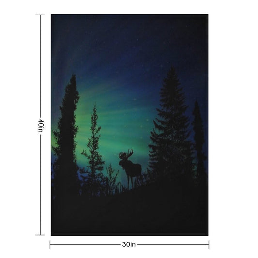 Moose with Northern Lights Throw Blanket