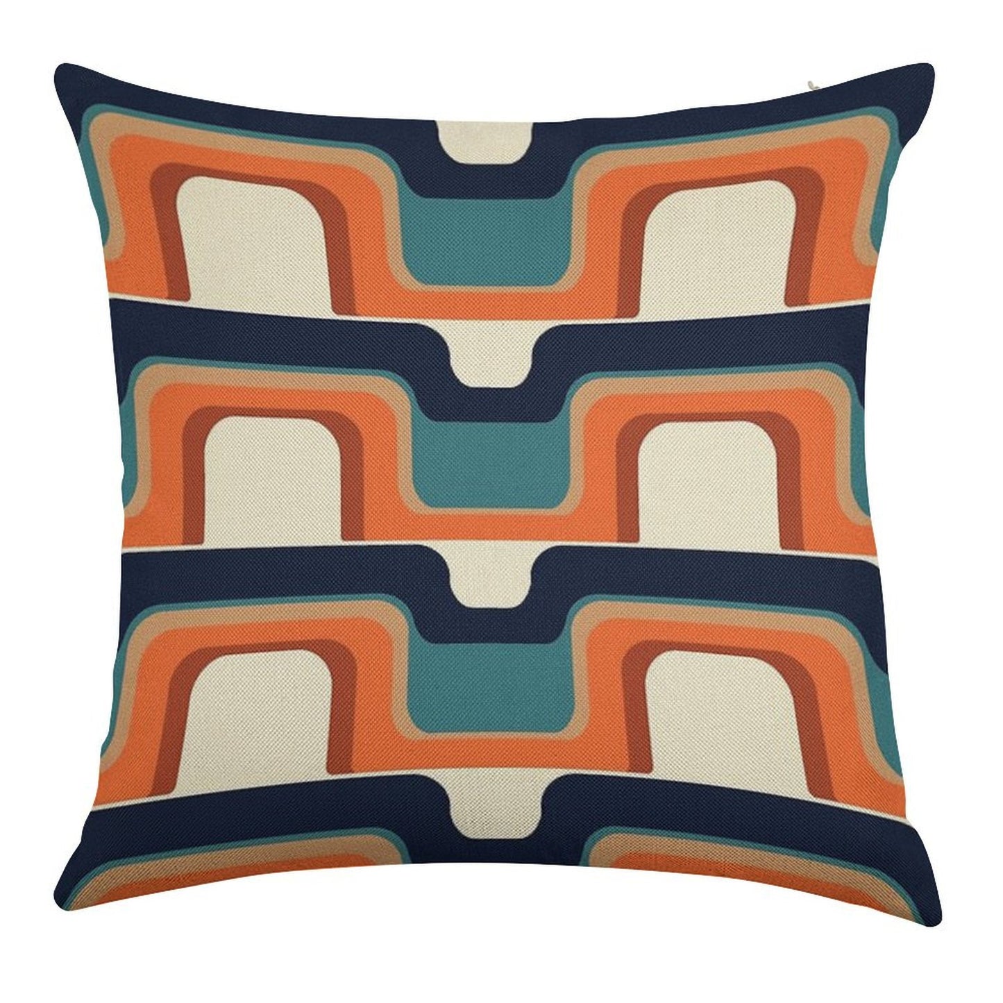 Mid-Century Modern Meets 1970s Orange & Blue Linen Throw Pillow Cover