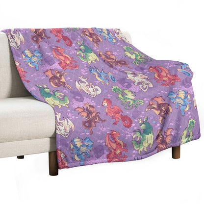 Chromatic Dragons in Purple Throw Blanket