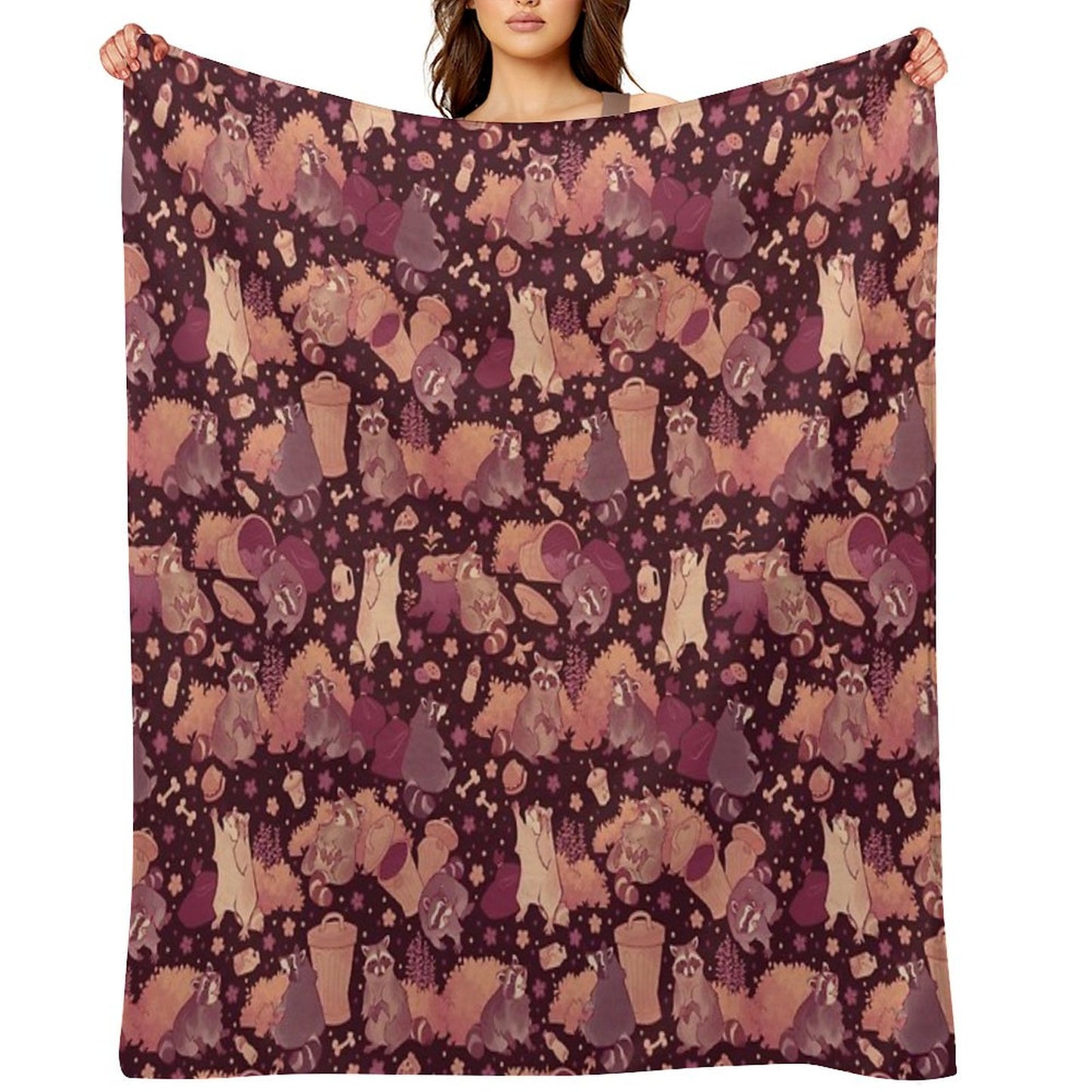 Raccoons Nighttime Pillage Throw Blanket