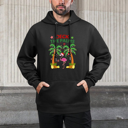 Deck The Palms Pajamas Christmas Florida Flamingo Breathable Fabric Hoodie