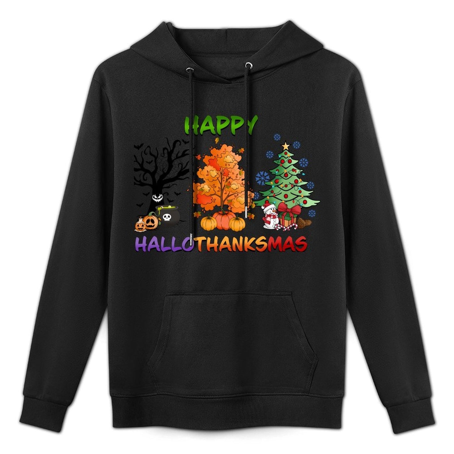 Happy Hallothanksmas Funny Halloween Thanksgiving Christmas Versatile Streetwear Hoodie