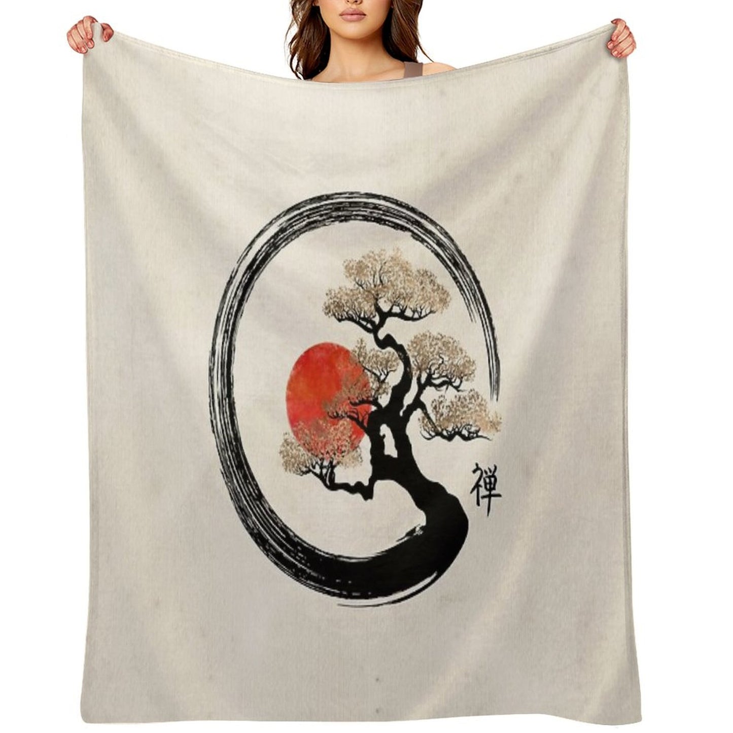 Enso Circle And Bonsai Tree on Canvas Throw Blanket