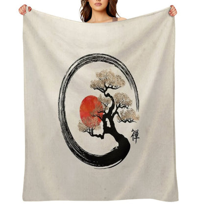 Enso Circle And Bonsai Tree on Canvas Throw Blanket
