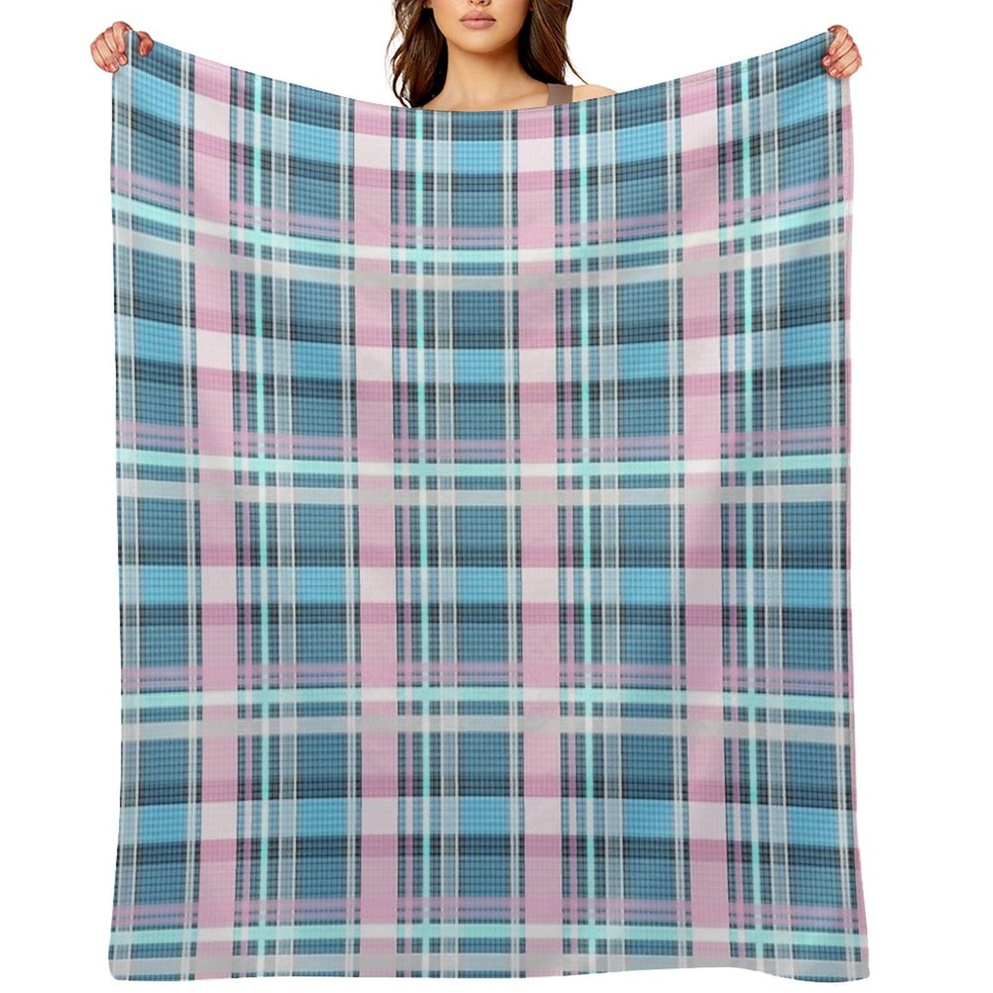 Trans Flag Pink, Blue And White Check Pattern Throw Blanket