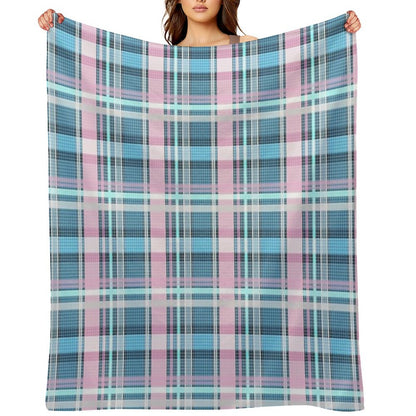 Trans Flag Pink, Blue And White Check Pattern Throw Blanket