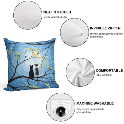 Cats Full Moon Soft Skin-Friendly Throw Pillow