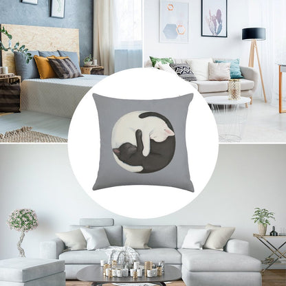 Yin Yang Balancing Cats Linen Throw Pillow Cover