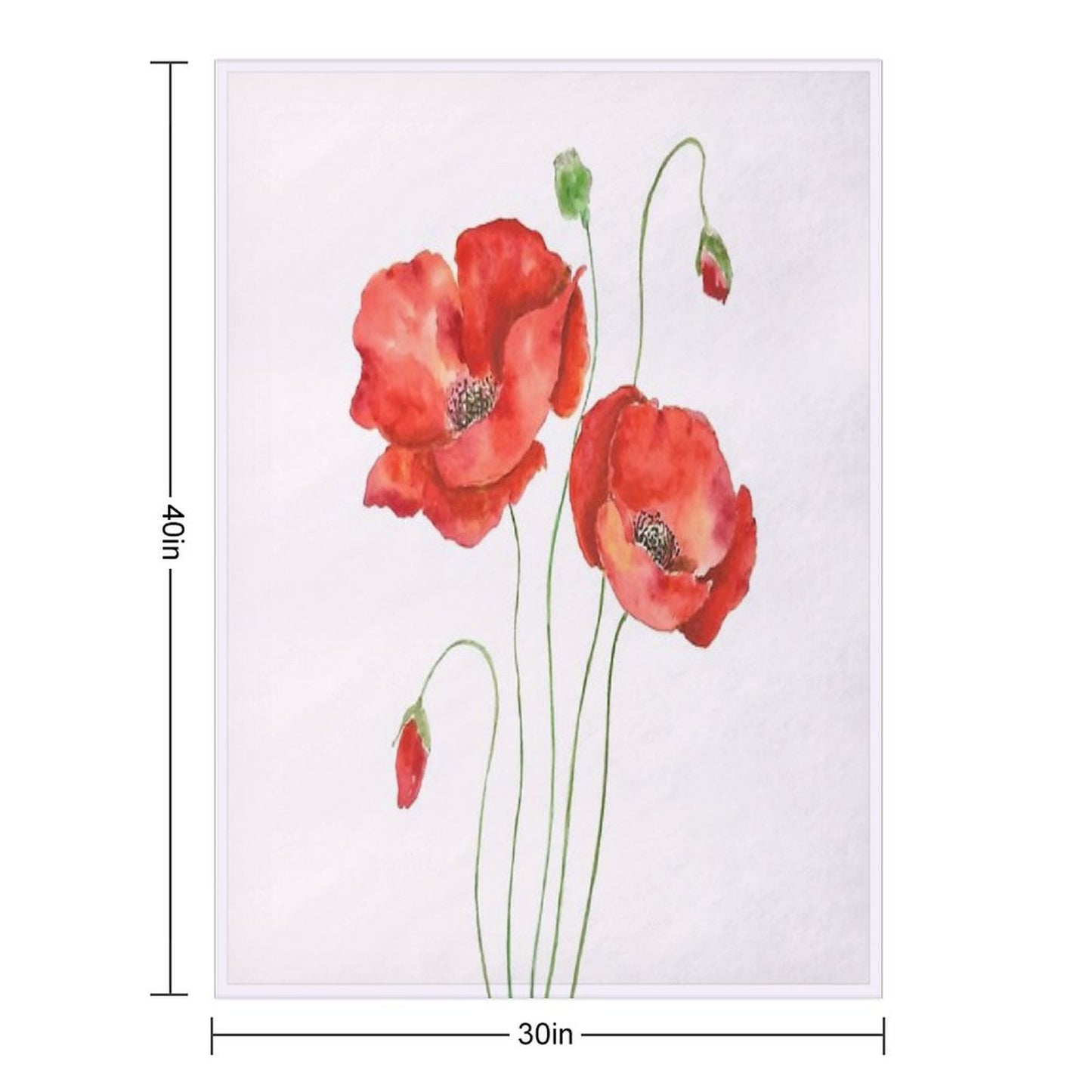 Hand Painted 2 Orange Poppies Watercolor Painting Throw Blanket