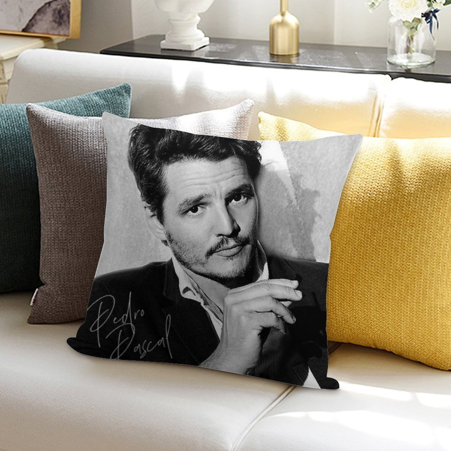 Pedro Pascal - BW III Soft Hidden Zipper Throw Pillow