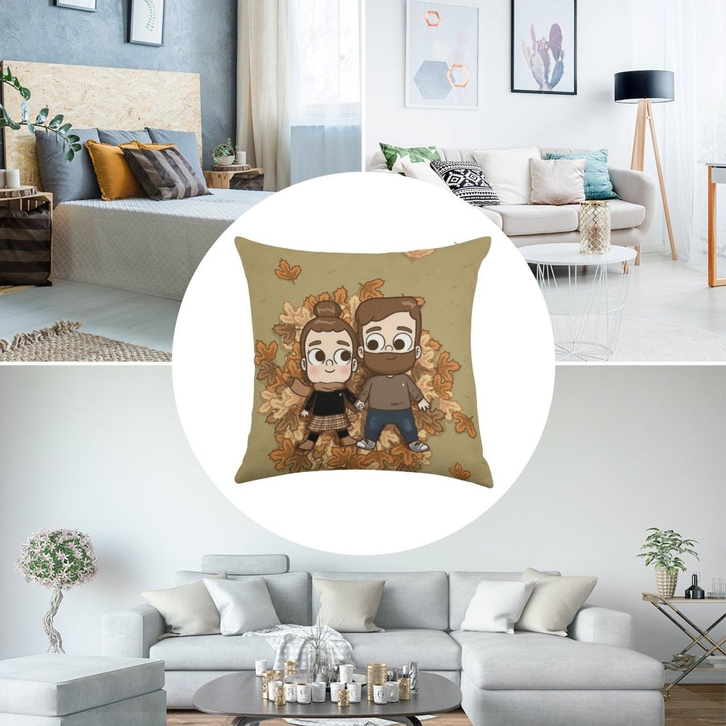Fall Phone Home - Pibubear Linen Throw Pillow Cover