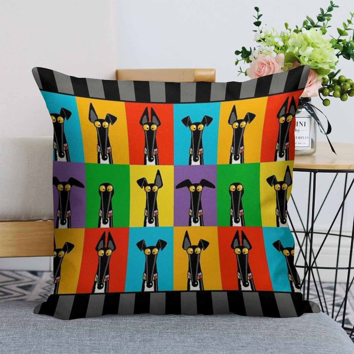 Greyhound Semaphore with Border Linen Throw Pillow Cover