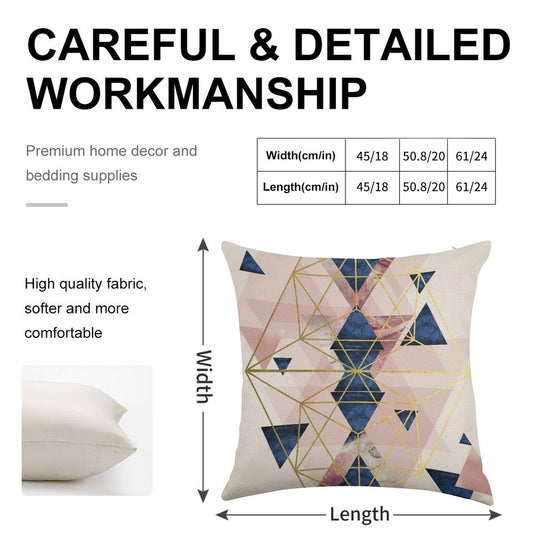Blush Pink And Navy Geometric Linen Throw Pillow Cover