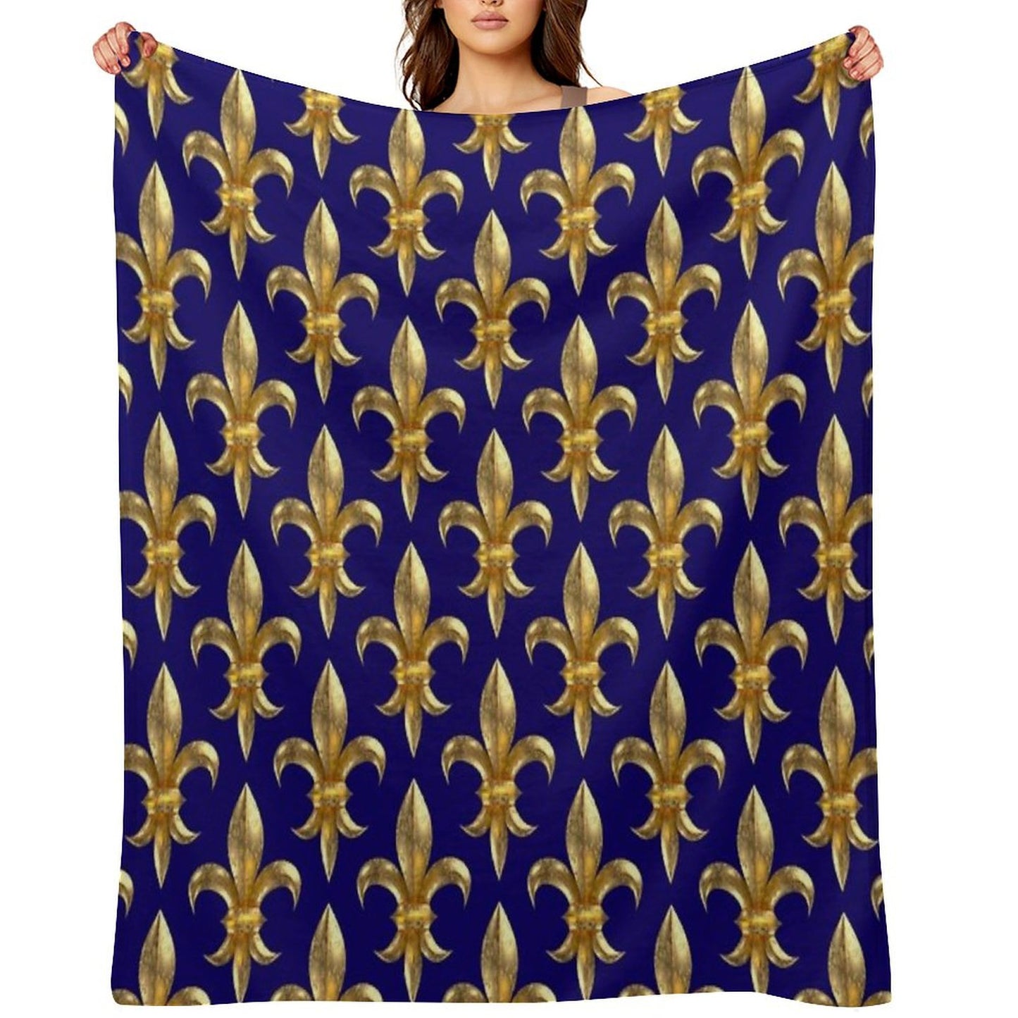 Fleur De Lys  Fleur De Lis 3D Gold Look Pattern, Large Corroded Throw Blanket