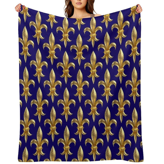 Fleur De Lys  Fleur De Lis 3D Gold Look Pattern, Large Corroded Throw Blanket