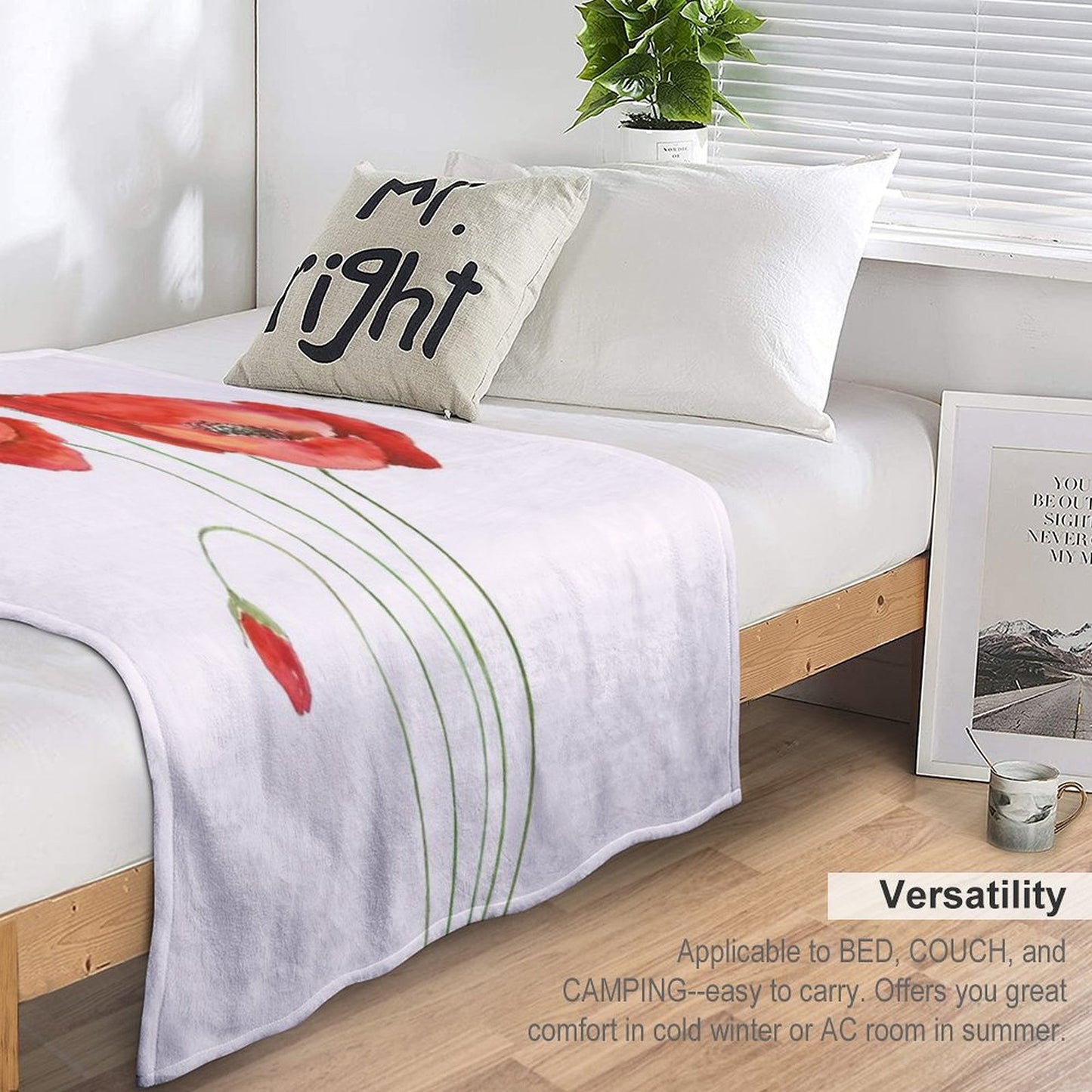 Hand Painted 2 Orange Poppies Watercolor Painting Throw Blanket