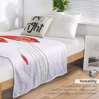 Hand Painted 2 Orange Poppies Watercolor Painting Throw Blanket