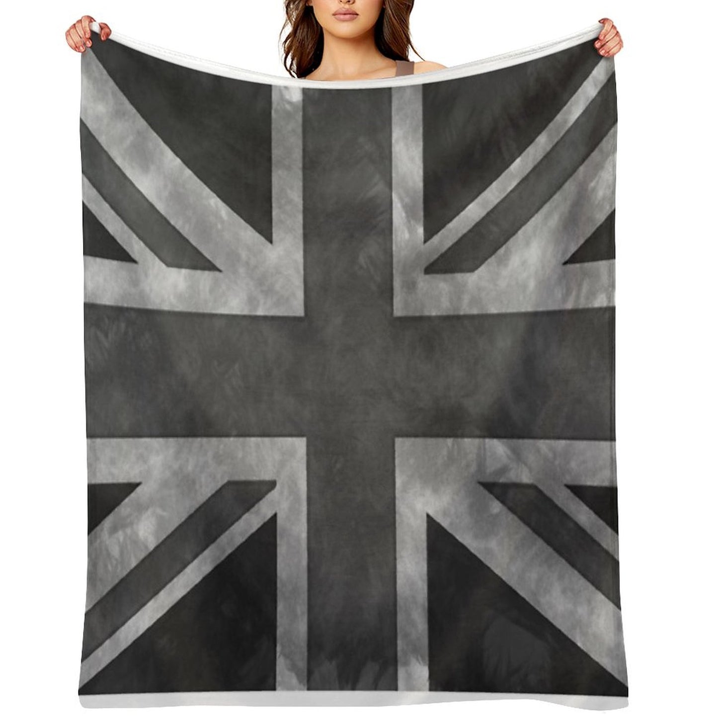 Greyscale Distressed Union Jack Throw Blanket