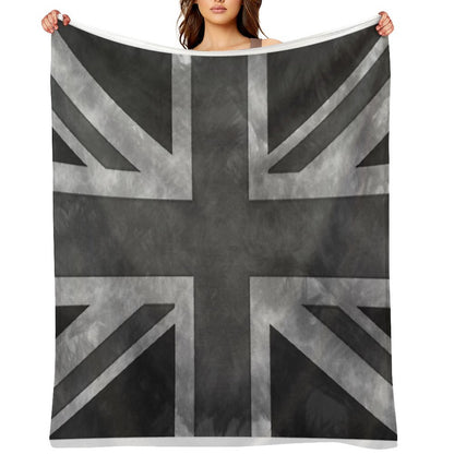 Greyscale Distressed Union Jack Throw Blanket