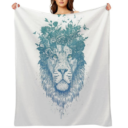 Floral Lion Throw Blanket