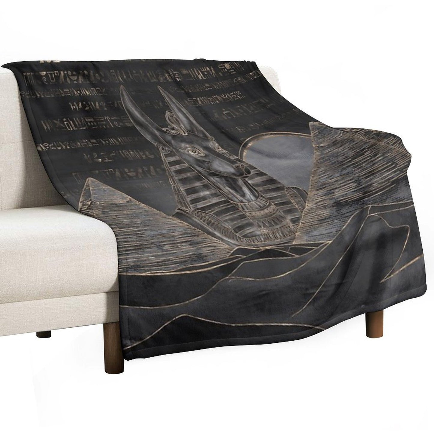 Anubis on Egyptian Pyramids Landscape Throw Blanket